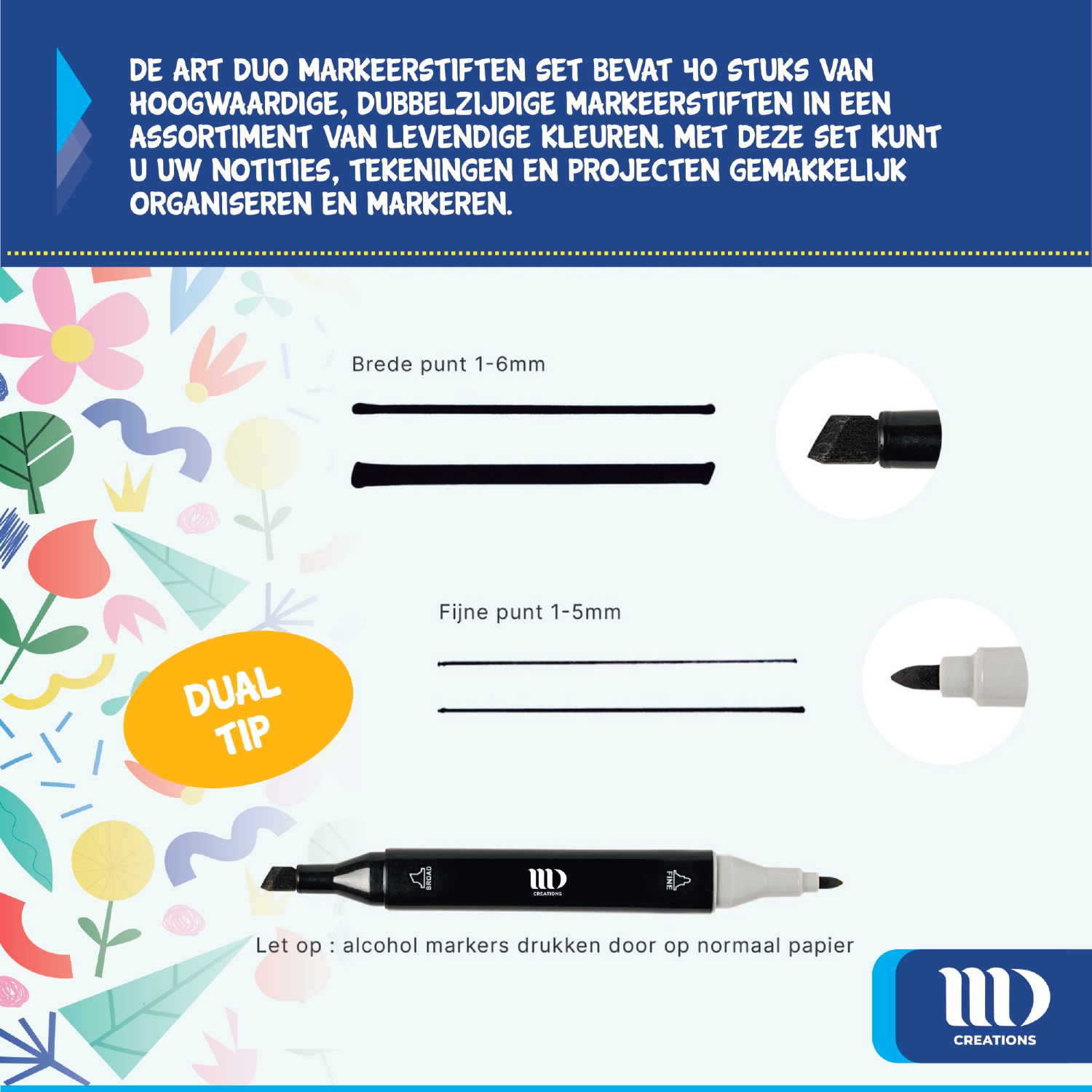 MD Creations - FINE ART - Duo marqueurs - 40 pièces - boîte de transport pratique - graffiti - feutres à base d'alcool - couleurs puissantes et intenses pour peindre - esquisser - illustrer - dessiner