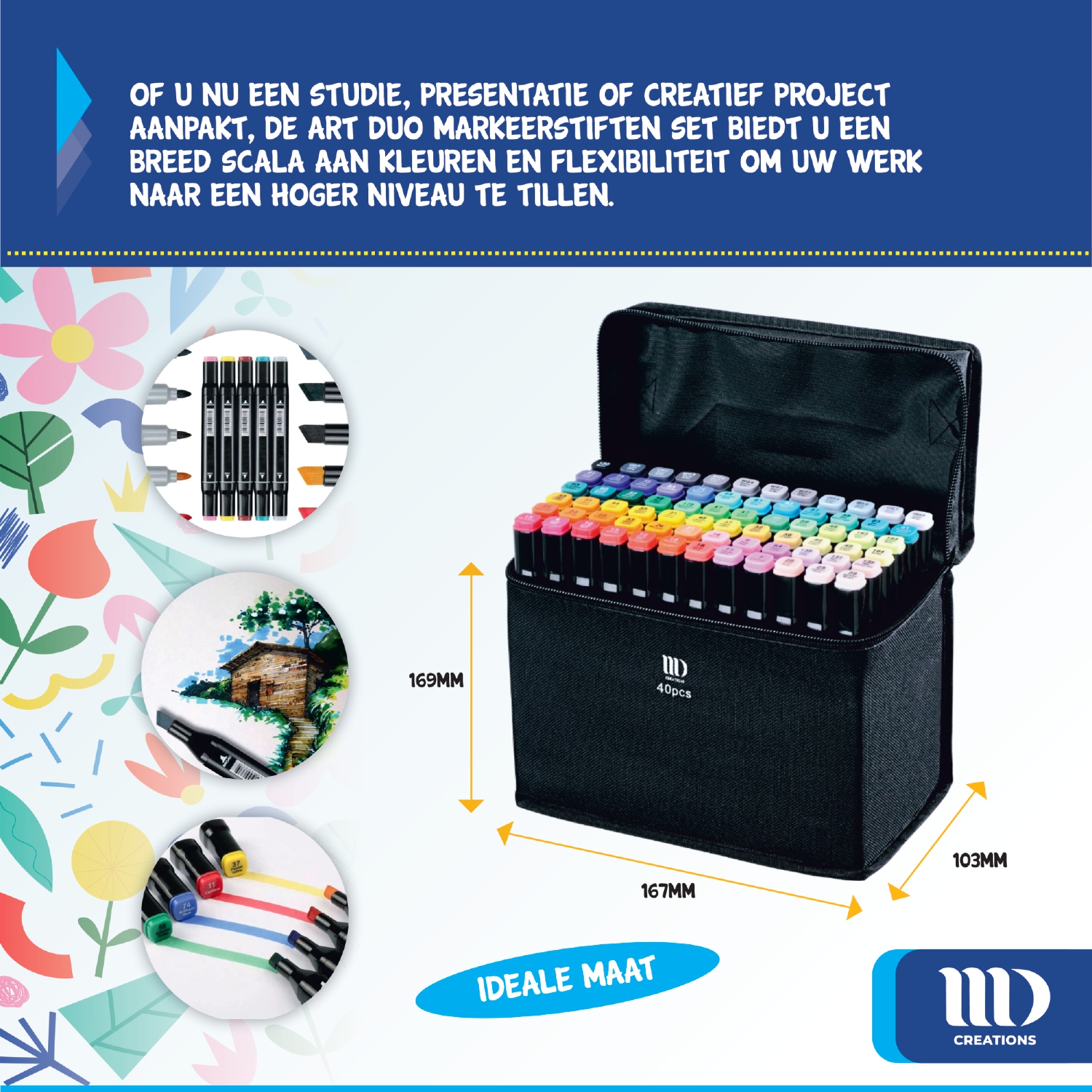 MD Creations - FINE ART - Duo marqueurs - 40 pièces - boîte de transport pratique - graffiti - feutres à base d'alcool - couleurs puissantes et intenses pour peindre - esquisser - illustrer - dessiner