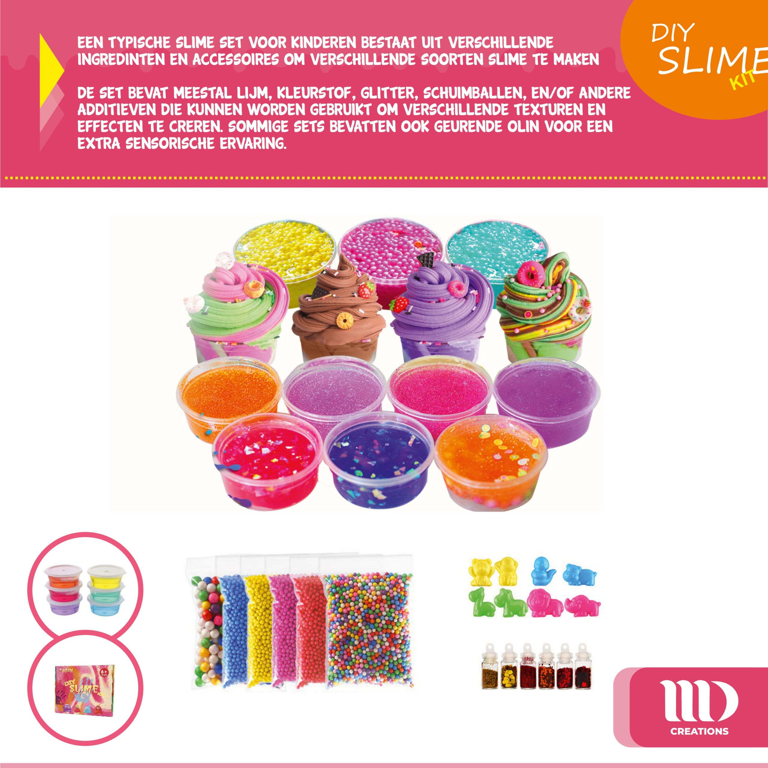 MD Creations - Set de slime - slime pour enfants - slime cristallin, œufs de slime - tubes avec paillettes - étoiles - boules de mousse colorées - set de slime pour enfants