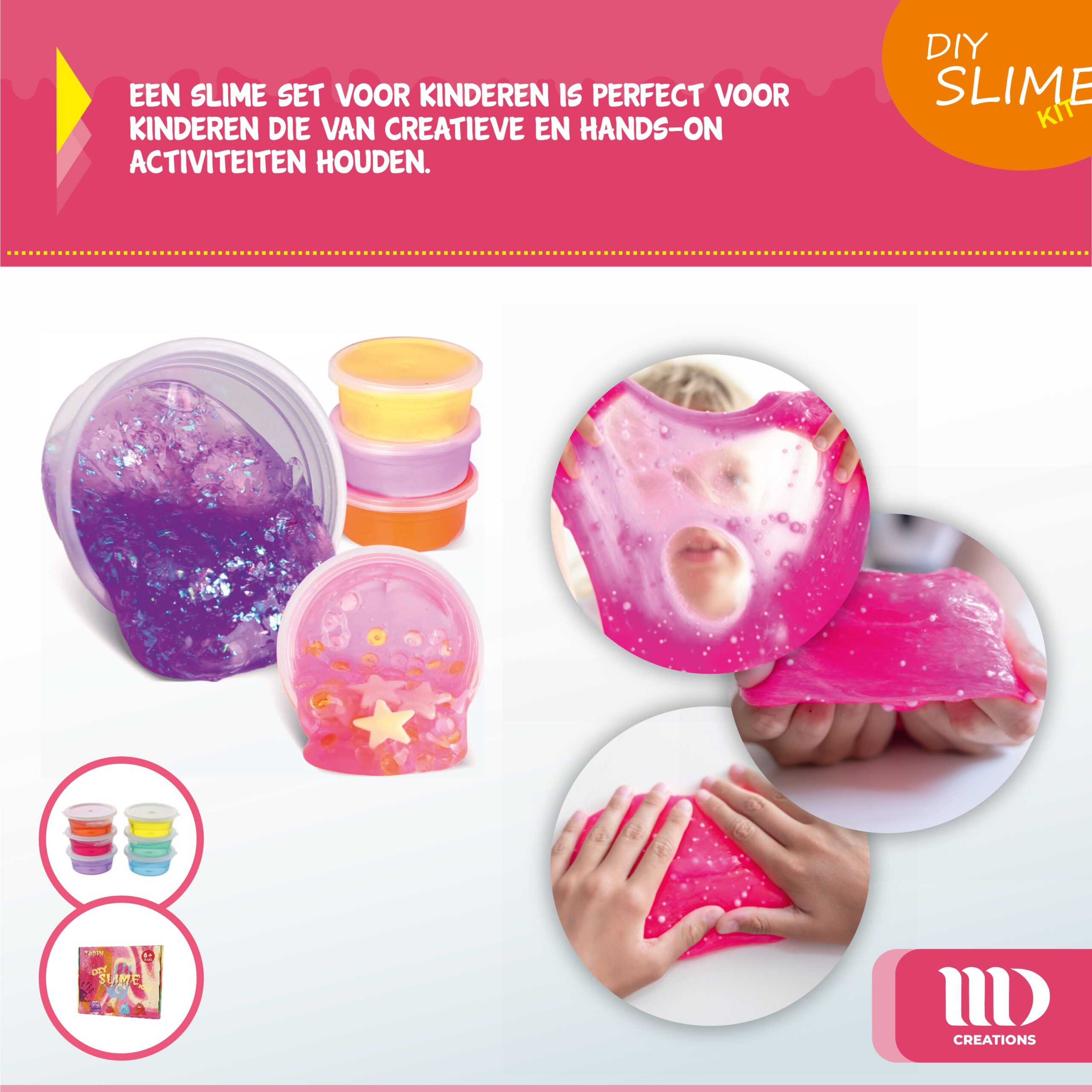 MD Creations - Set de slime - slime pour enfants - slime cristallin, œufs de slime - tubes avec paillettes - étoiles - boules de mousse colorées - set de slime pour enfants